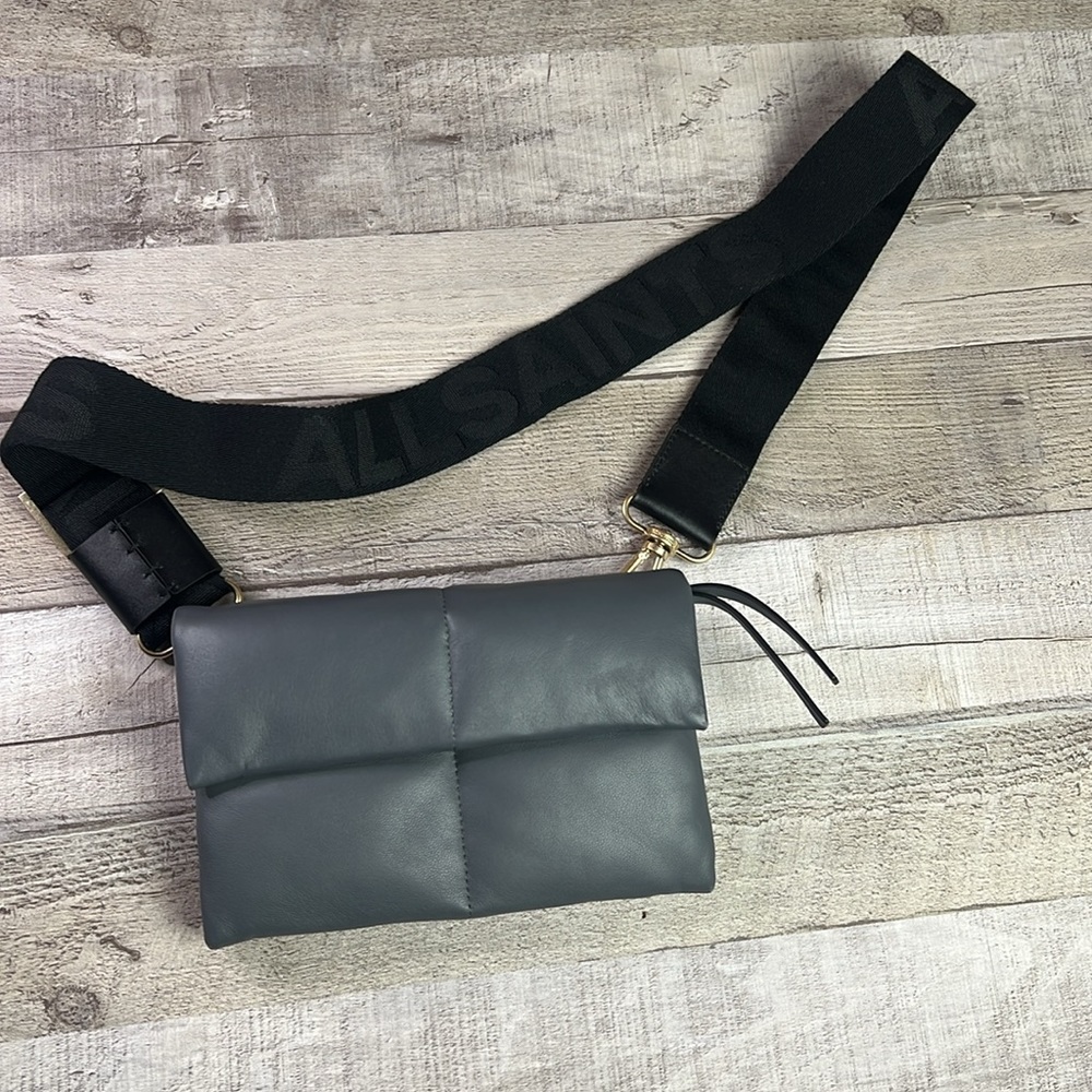 All Saints Ezra Logo Strap Leather Crossbody Bag - Picture 5 of 11